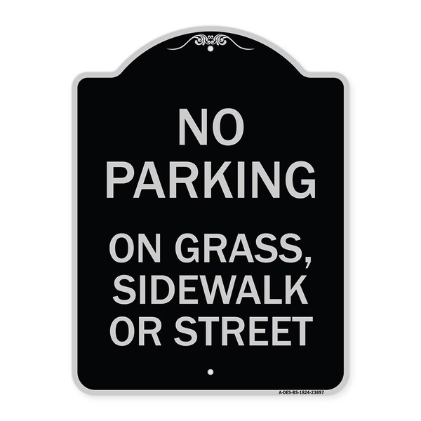 No Parking on Grass Sidewalk or Street Heavy-Gauge Aluminum Sign, 24" x 18", BS-1824-23697